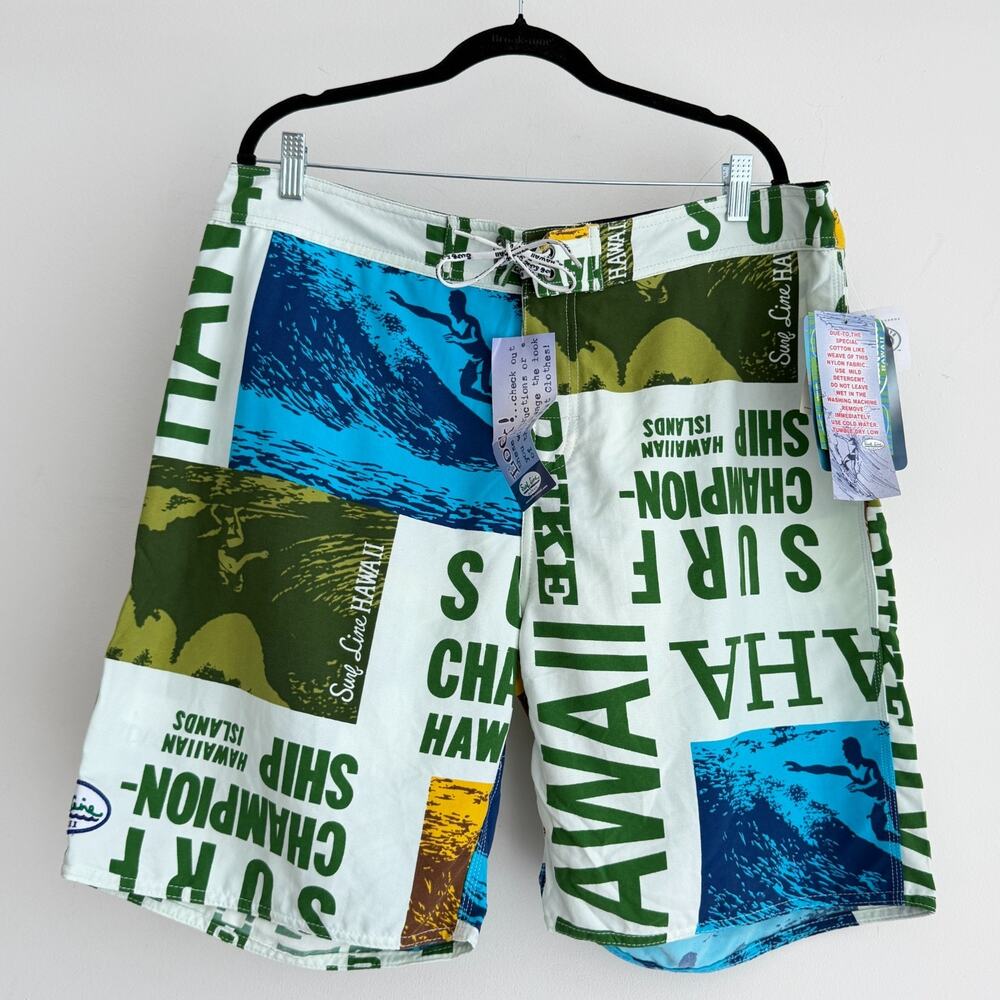 Jams World Original Surf Line Hawaii Board Shorts 36 Nylon Swim Shorts Fiji Made